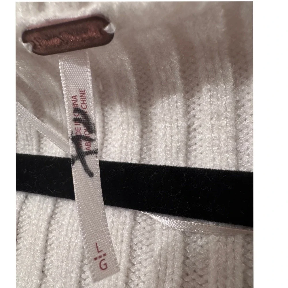 Free People Emmaline Knit‎ Sweater Mini Dress L  Cable Knit Cutout Back Coquette
